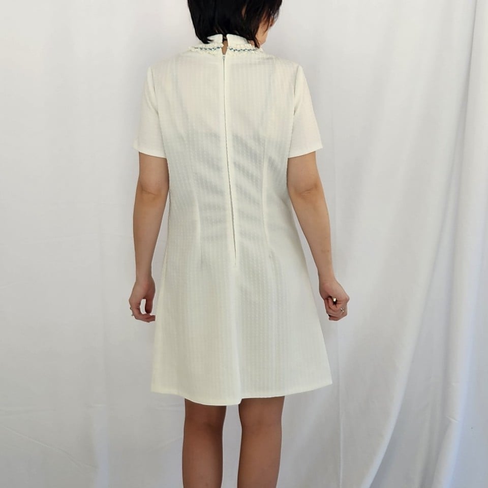 60s/70s White Hand Made Mini Dress