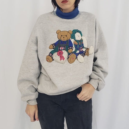 90s Grandmacore Teddy Bear and Bunny Turtleneck Sweatshirt