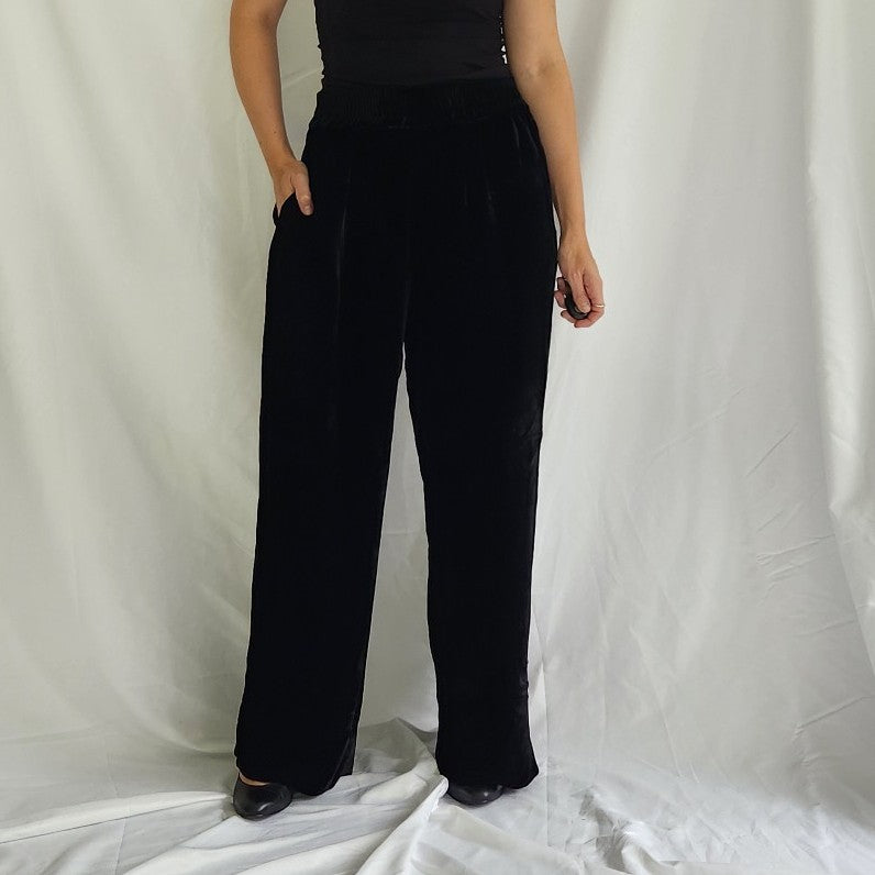 90s Deadstock Black Velvet Wide Leg Pants