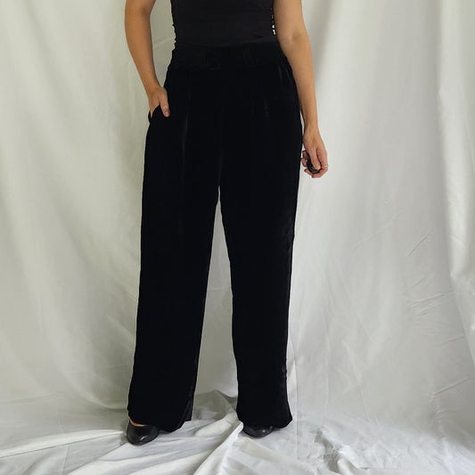 90s Deadstock Black Velvet Wide Leg Pants