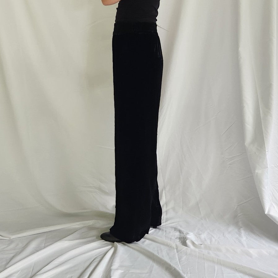 90s Deadstock Black Velvet Wide Leg Pants