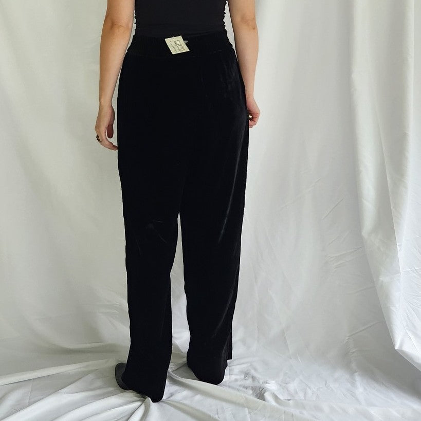 90s Deadstock Black Velvet Wide Leg Pants