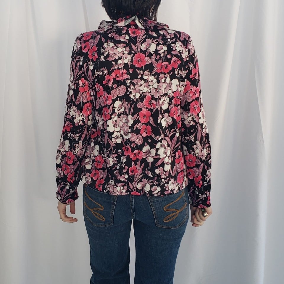 70s Hand Made Black and Pink Floral Top