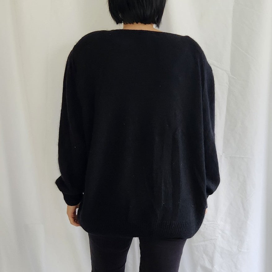 80s Black Beaded Silk and Angora Blend Sweater