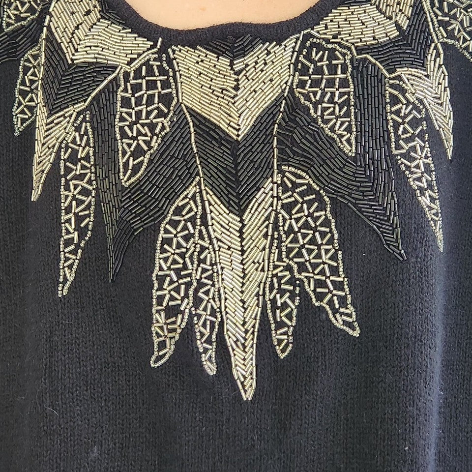 80s Black Beaded Silk and Angora Blend Sweater