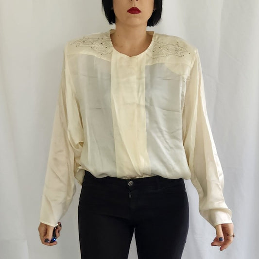 80s/90s Cream Silk Blouse