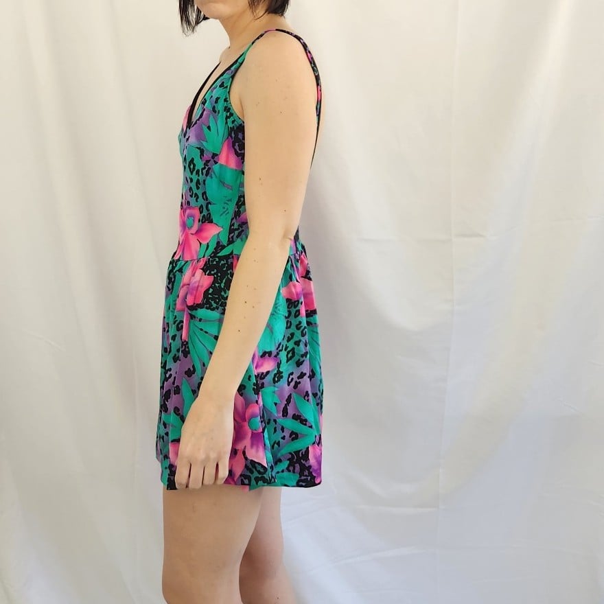90s Pink and Teal Floral Swimsuit