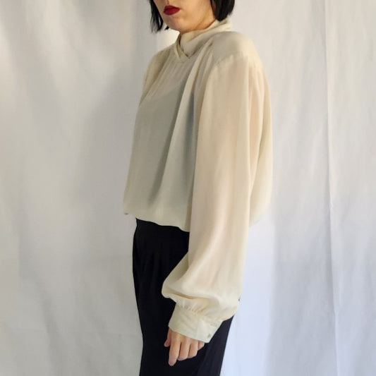 80s Beige Sheer High Neck Blouse
