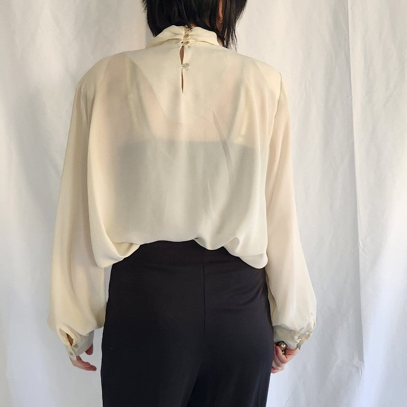 80s Beige Sheer High Neck Blouse