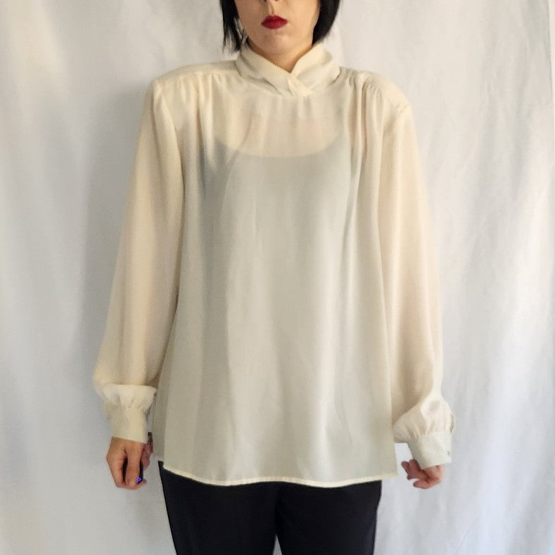 80s Beige Sheer High Neck Blouse
