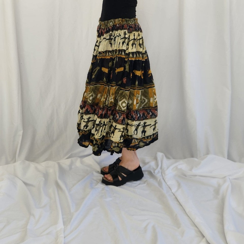 90s Green, Black, and Brown Boho Skirt
