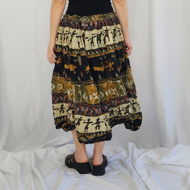 90s Green, Black, and Brown Boho Skirt