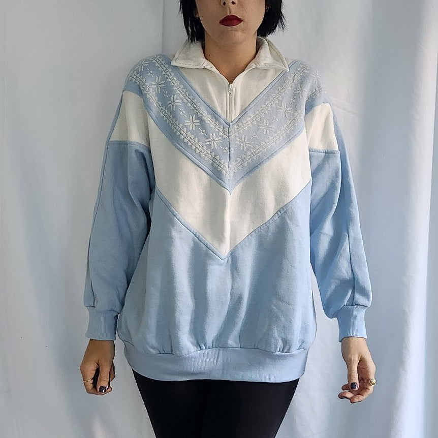 80s/90s Blue and White Quarter Zip Sweatshirt