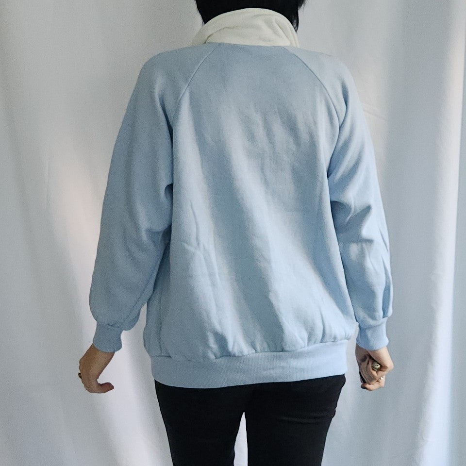 80s/90s Blue and White Quarter Zip Sweatshirt