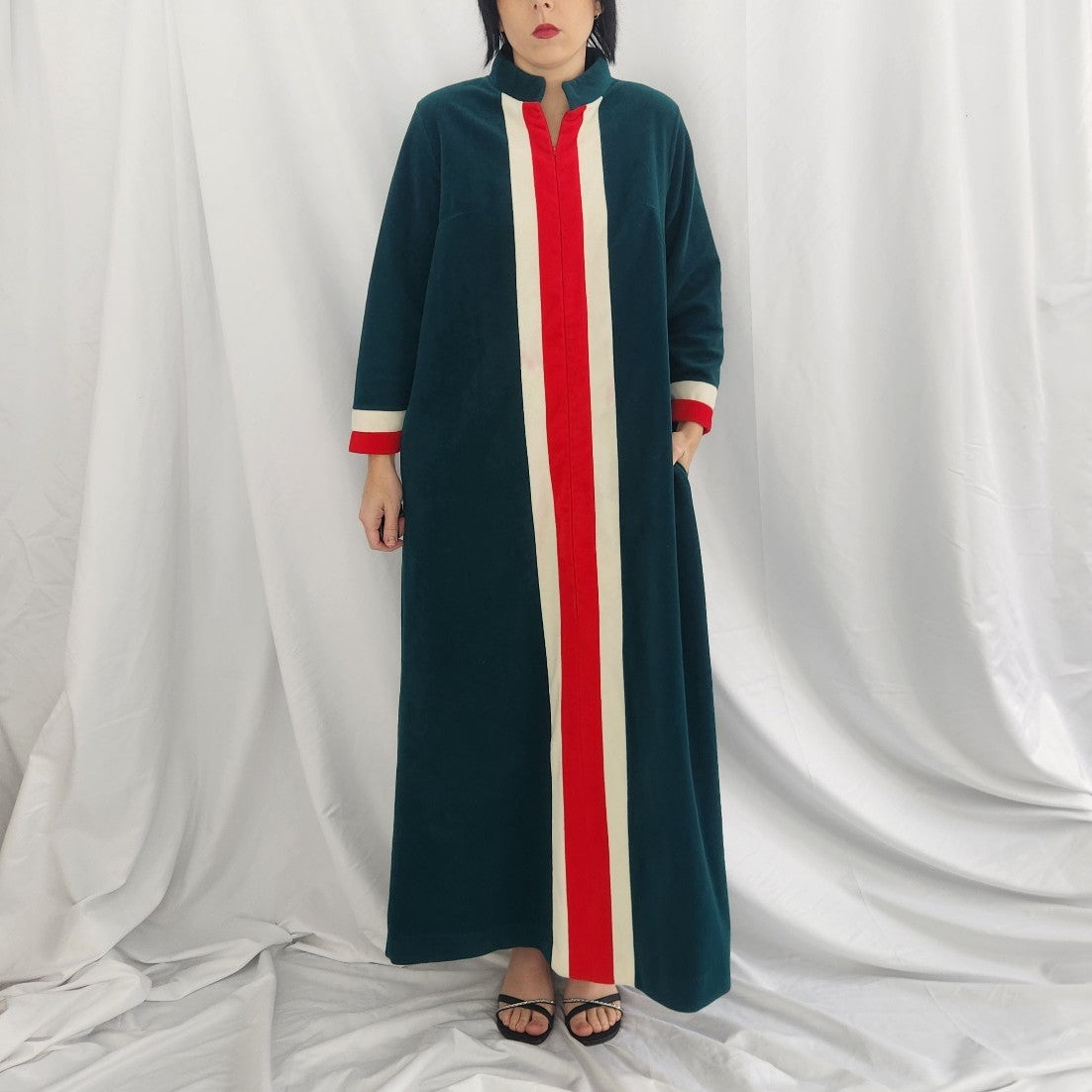 70s Green, Red, and White Striped Robe