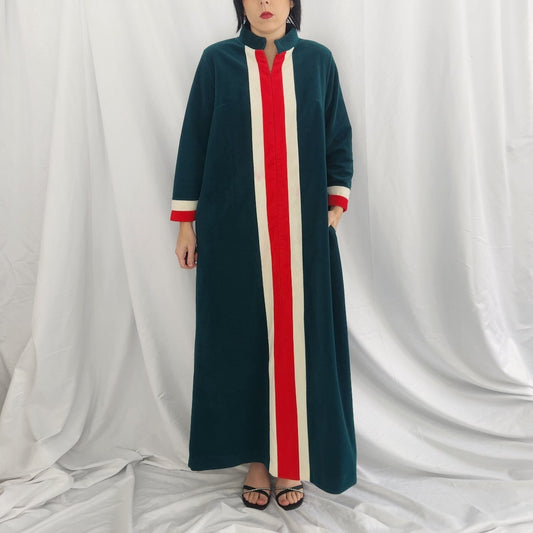 70s Green, Red, and White Striped Robe