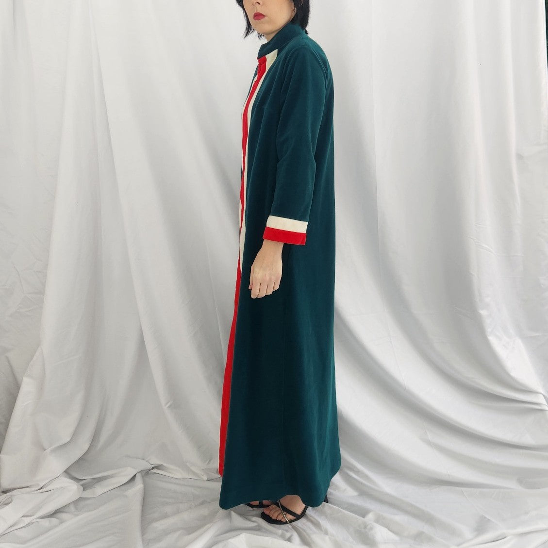 70s Green, Red, and White Striped Robe