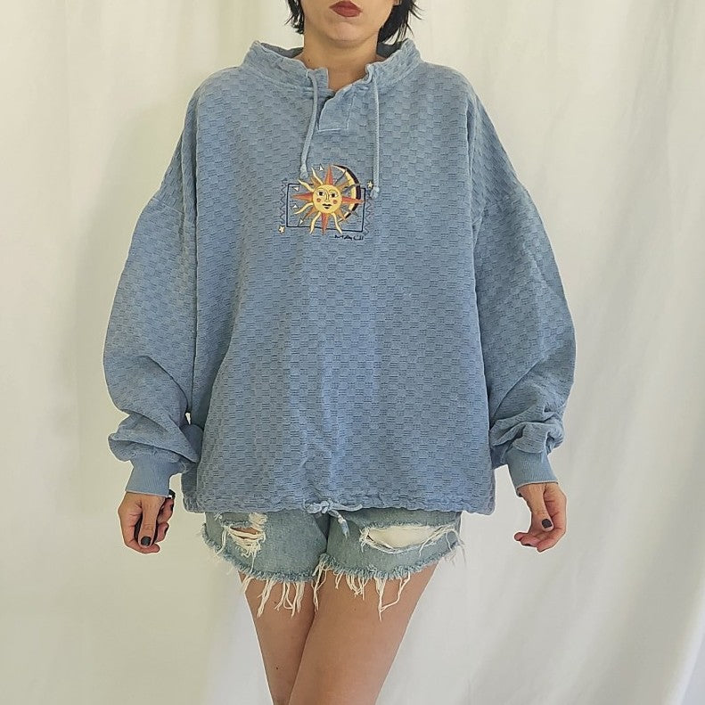 90s Blue Cotton Celestial Sweatshirt