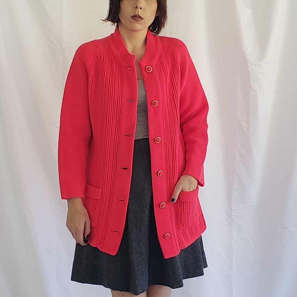 60s Red Acrylic Oversize Cardigan