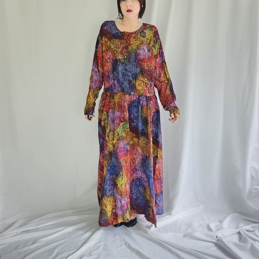 90s Colorful Whimsigoth Rayon Maxi Dress