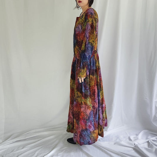 90s Colorful Whimsigoth Rayon Maxi Dress