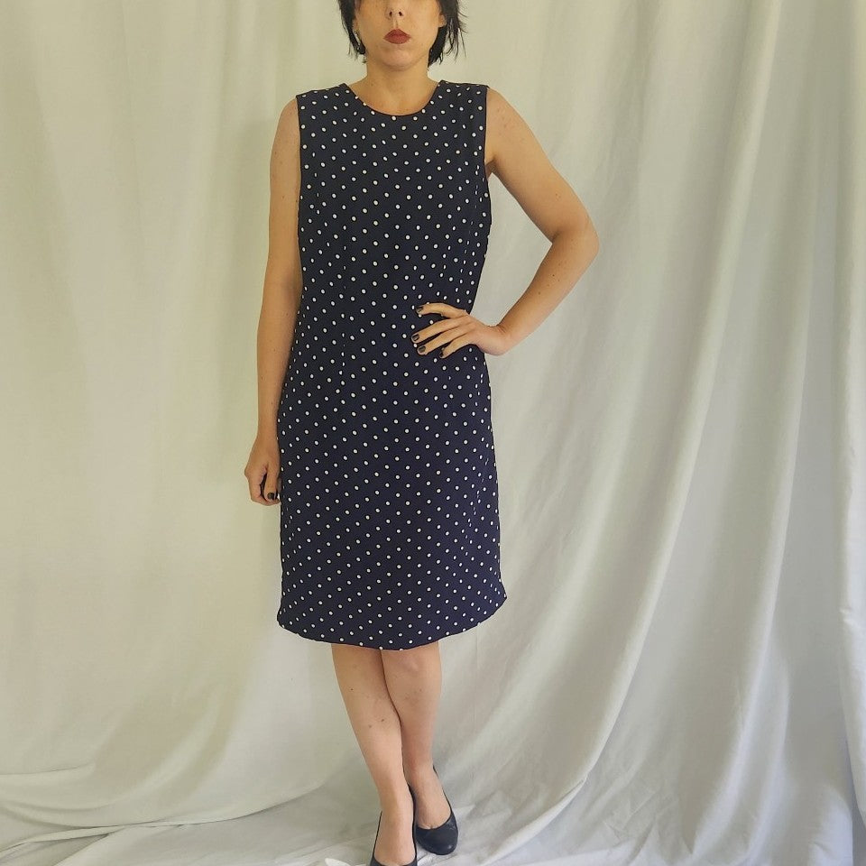90s Navy and White Polka Dot Dress and Skirt Set