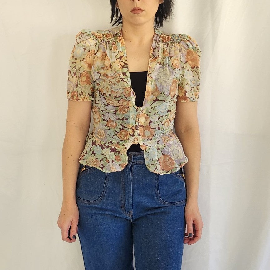 70s Sheer Floral Blouse