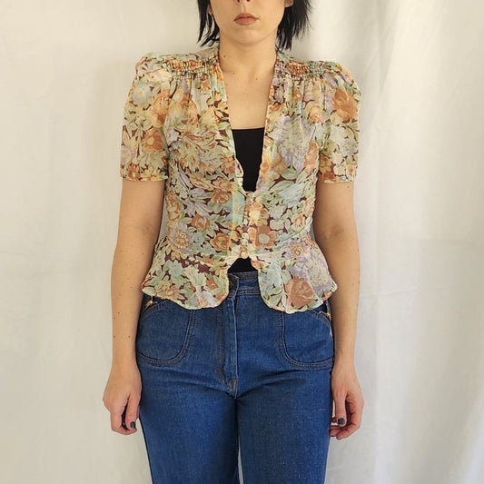 70s Sheer Floral Blouse