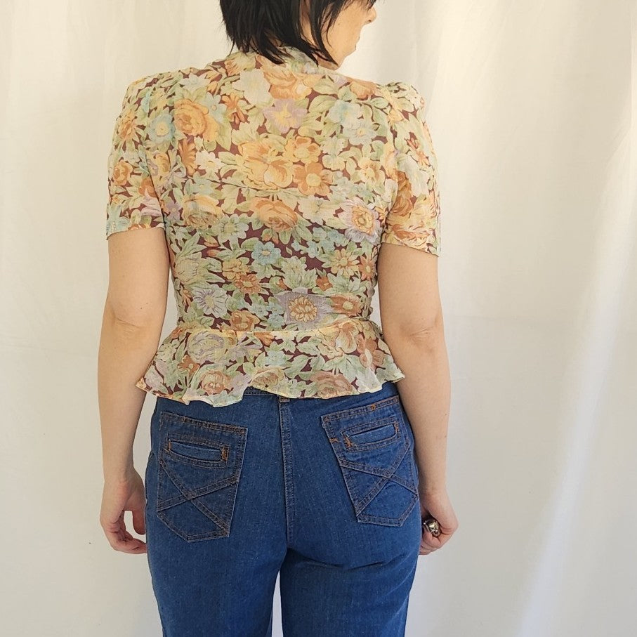 70s Sheer Floral Blouse