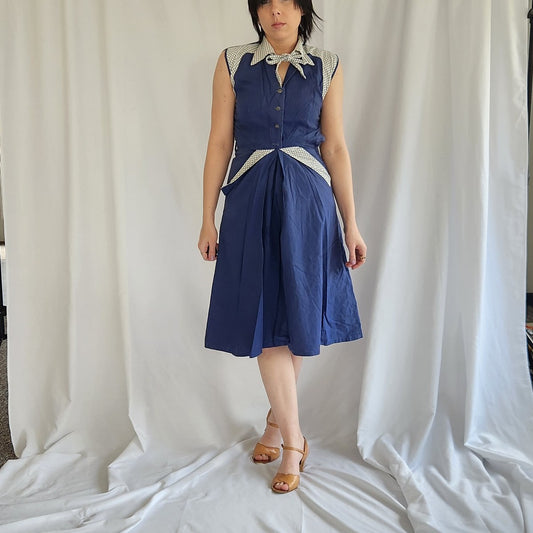60s Blue and White Sleeveless Dress