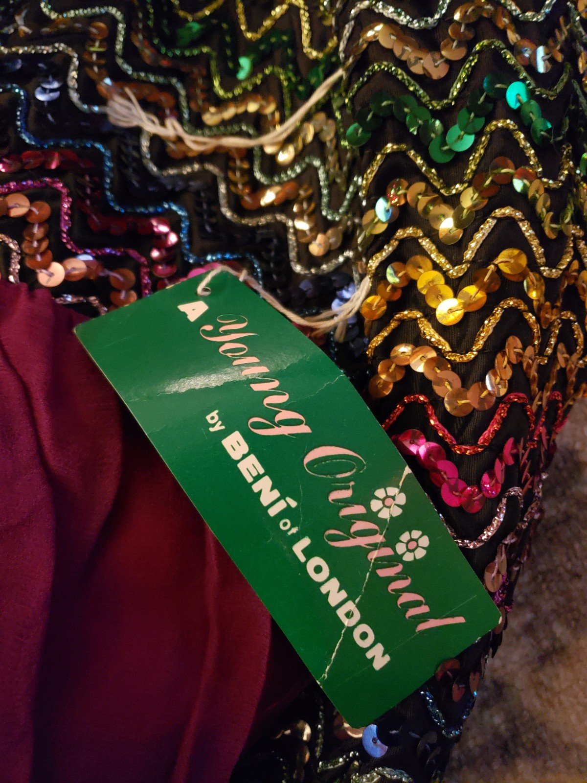 70s Deadstock Sequined Purple and Black Mini Dress