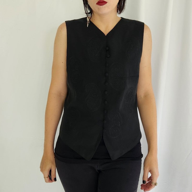 90s Black Paisley Silk Vest