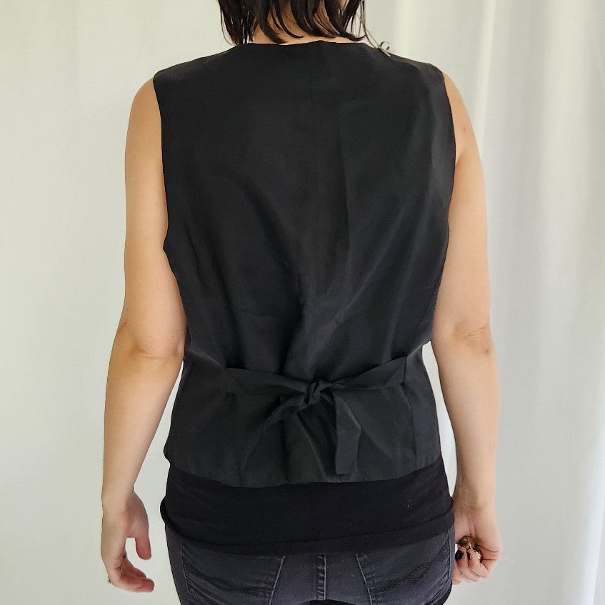 90s Black Paisley Silk Vest