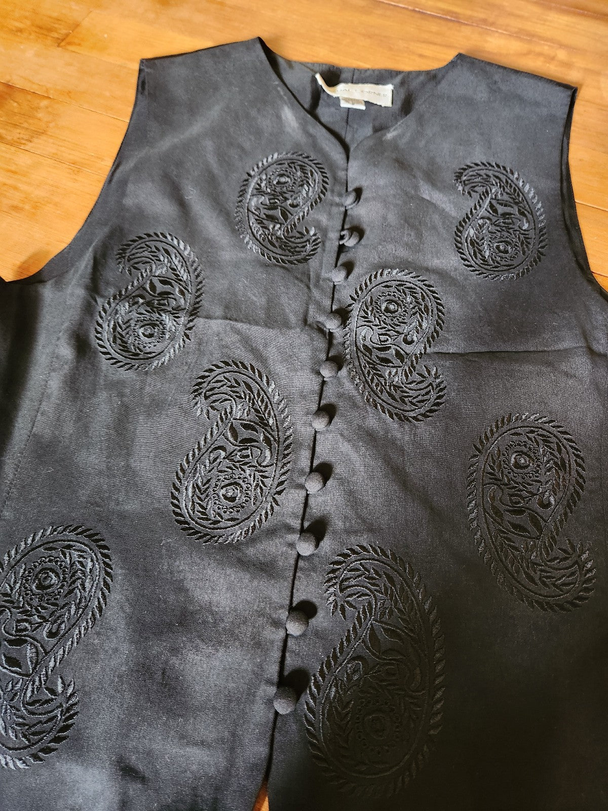 90s Black Paisley Silk Vest