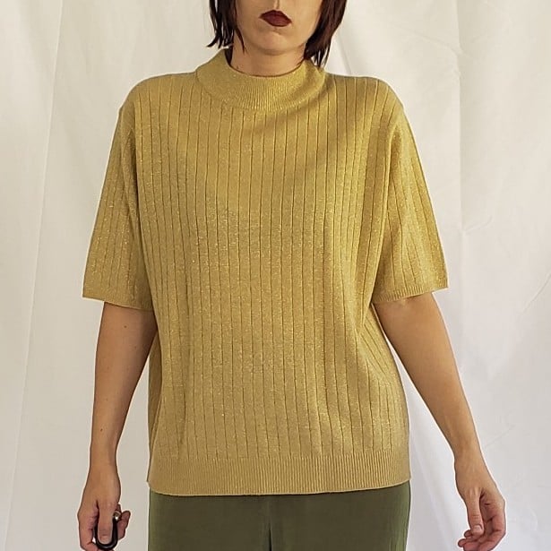 90s Gold Knit Mock Turtleneck Top