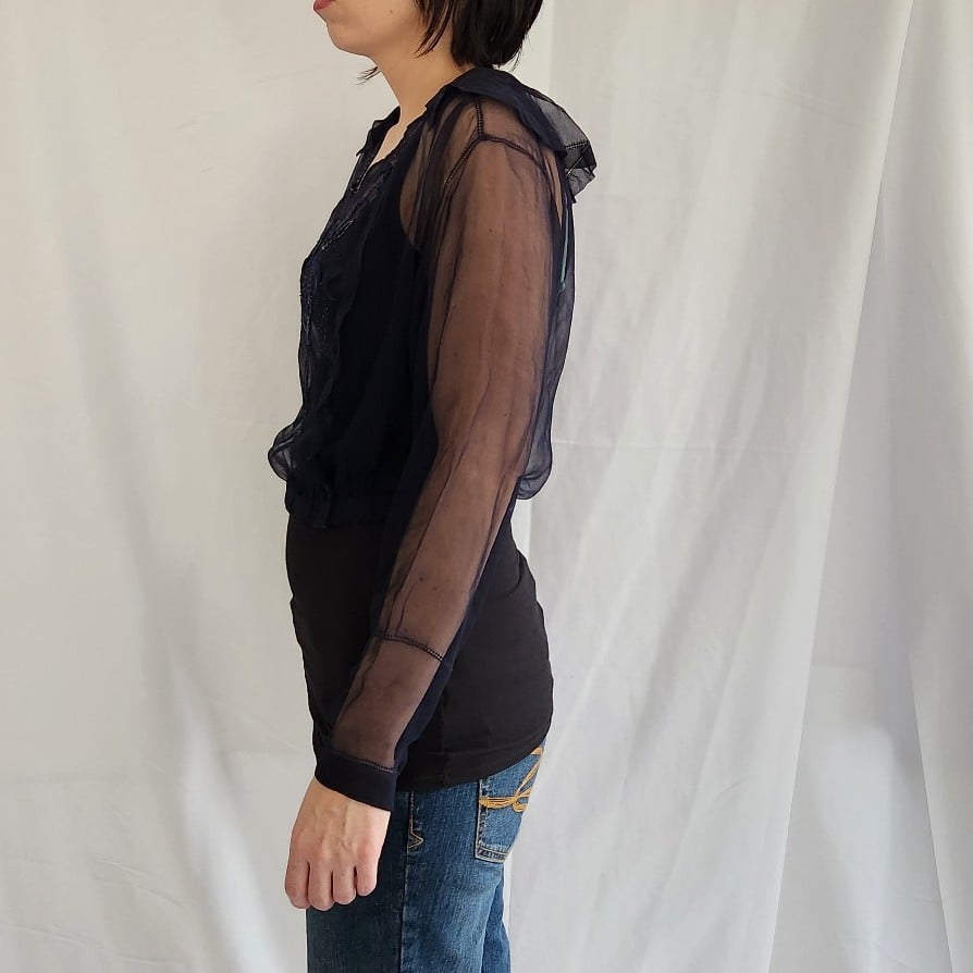 30s Navy Blue Embroidered Beaded Top