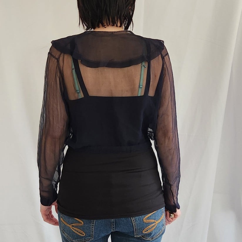 30s Navy Blue Embroidered Beaded Top