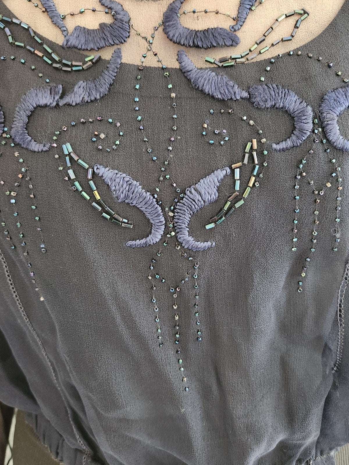 30s Navy Blue Embroidered Beaded Top