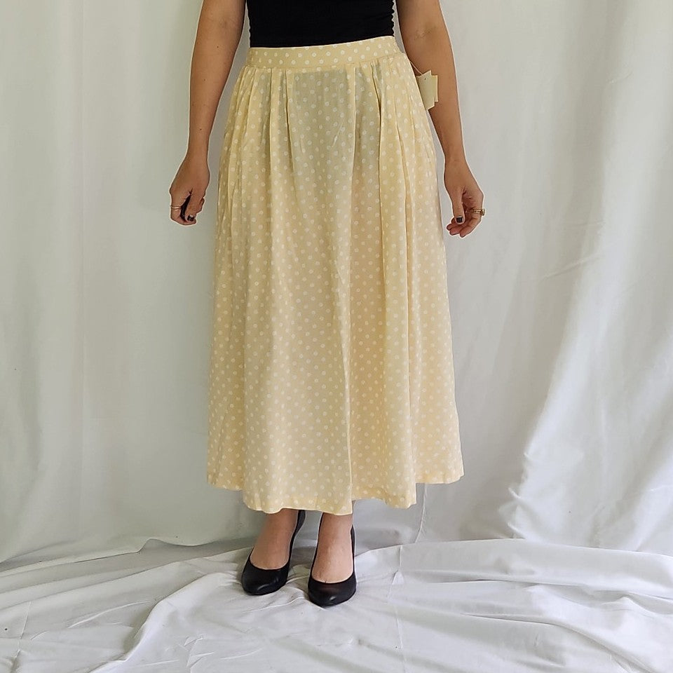 90s Tan and White Rayon Polka Dot Skirt and Top Set