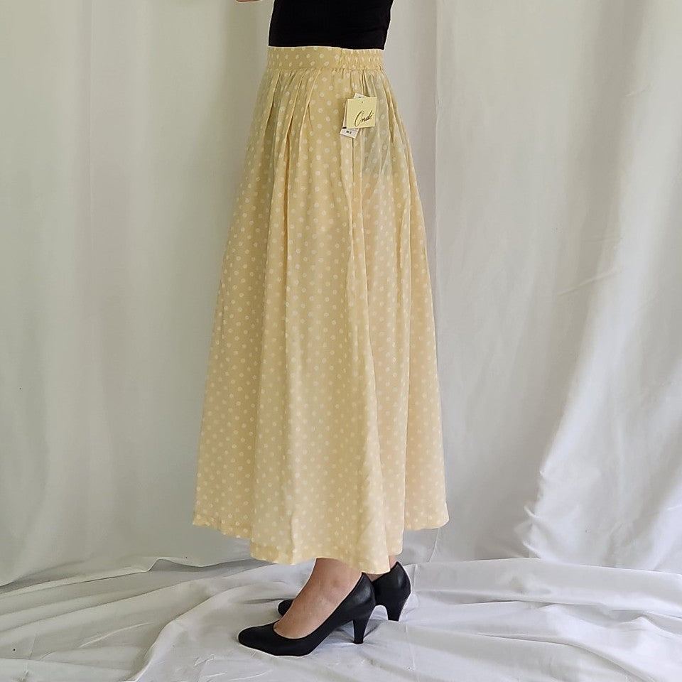 90s Tan and White Rayon Polka Dot Skirt and Top Set