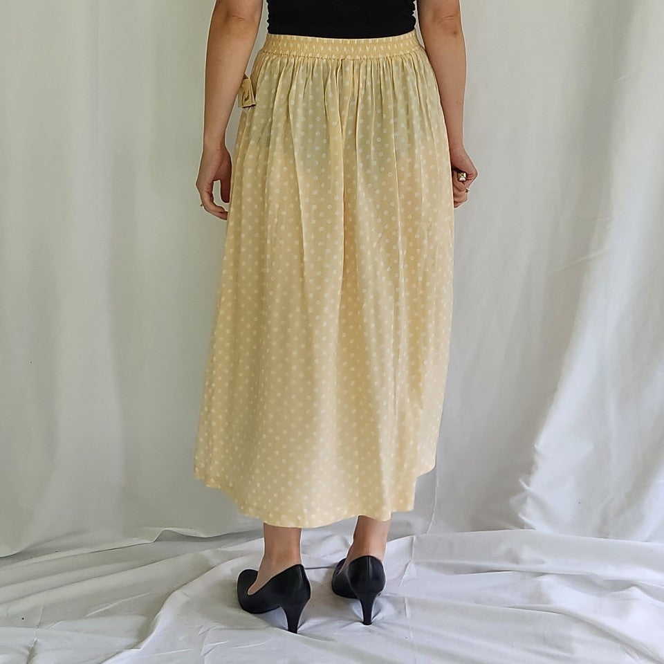 90s Tan and White Rayon Polka Dot Skirt and Top Set