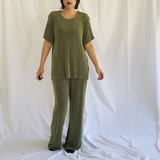 90s Stretchy Lime Green Matching Pants and Top Set