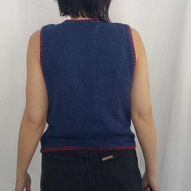 90s Blue Beaded Silk Sweater Vest
