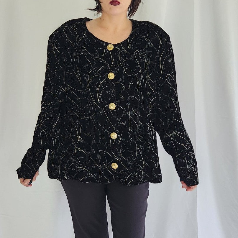 90s Black and Gold Glittery Blouse