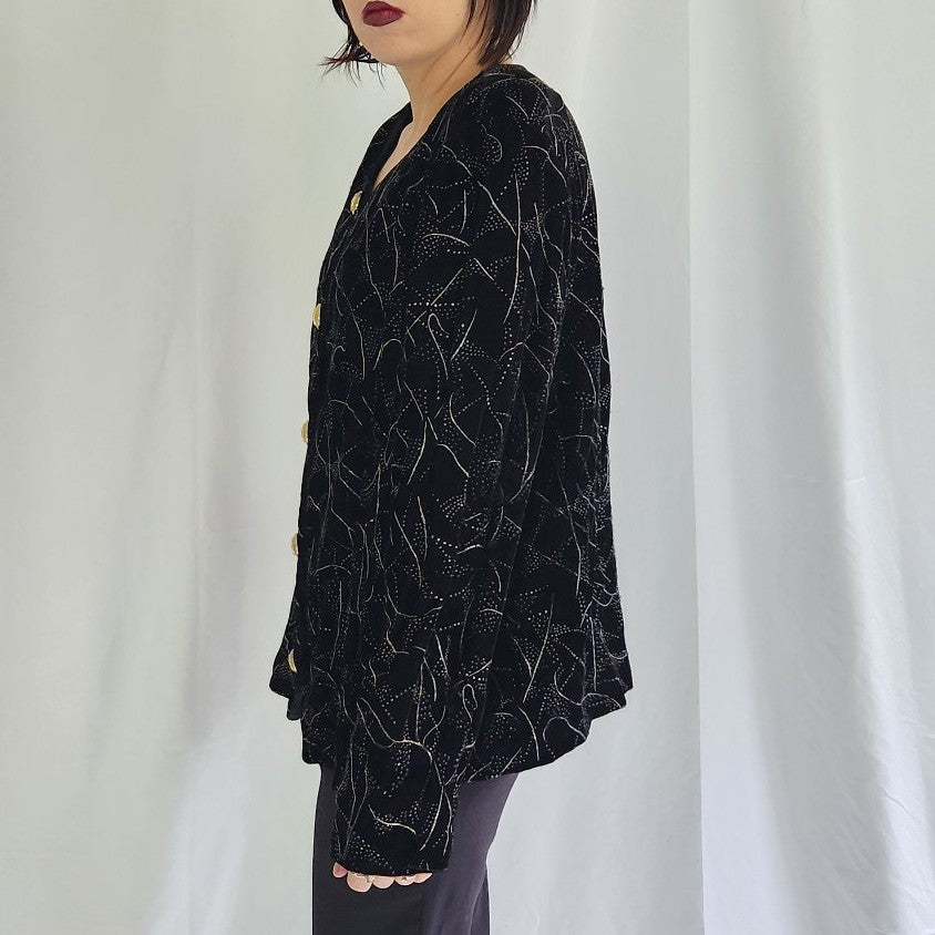 90s Black and Gold Glittery Blouse