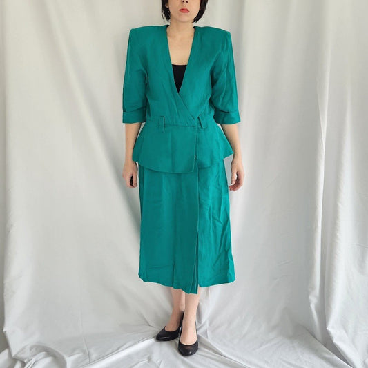 80s Teal Peplum Dress