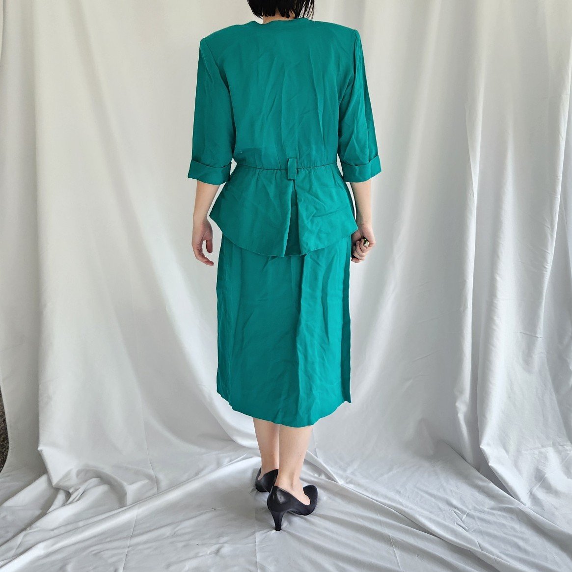 80s Teal Peplum Dress
