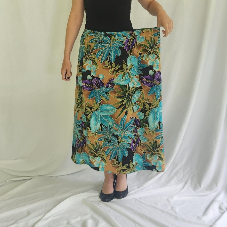 90s/00s Tan, Teal, and Purple Floral Maxi Skirt and Jacket Set