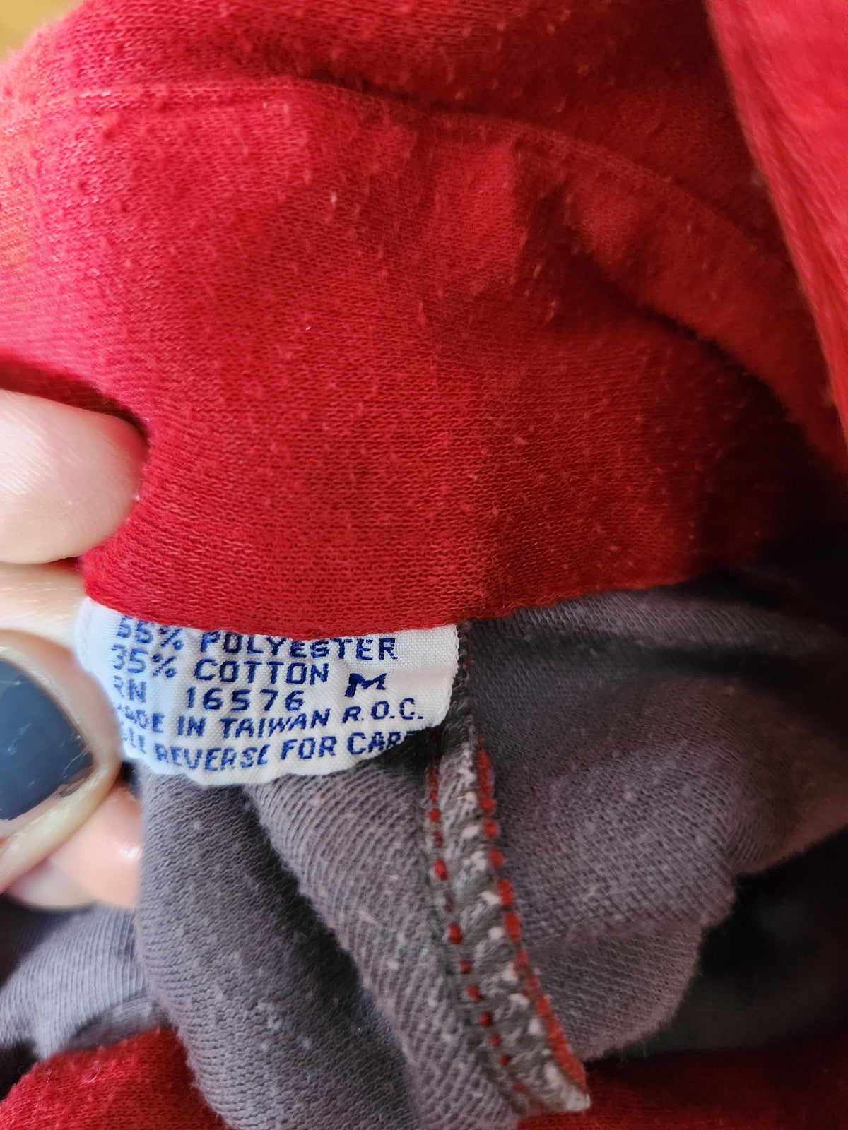 80s Gray and Red Long Sleeve Polo