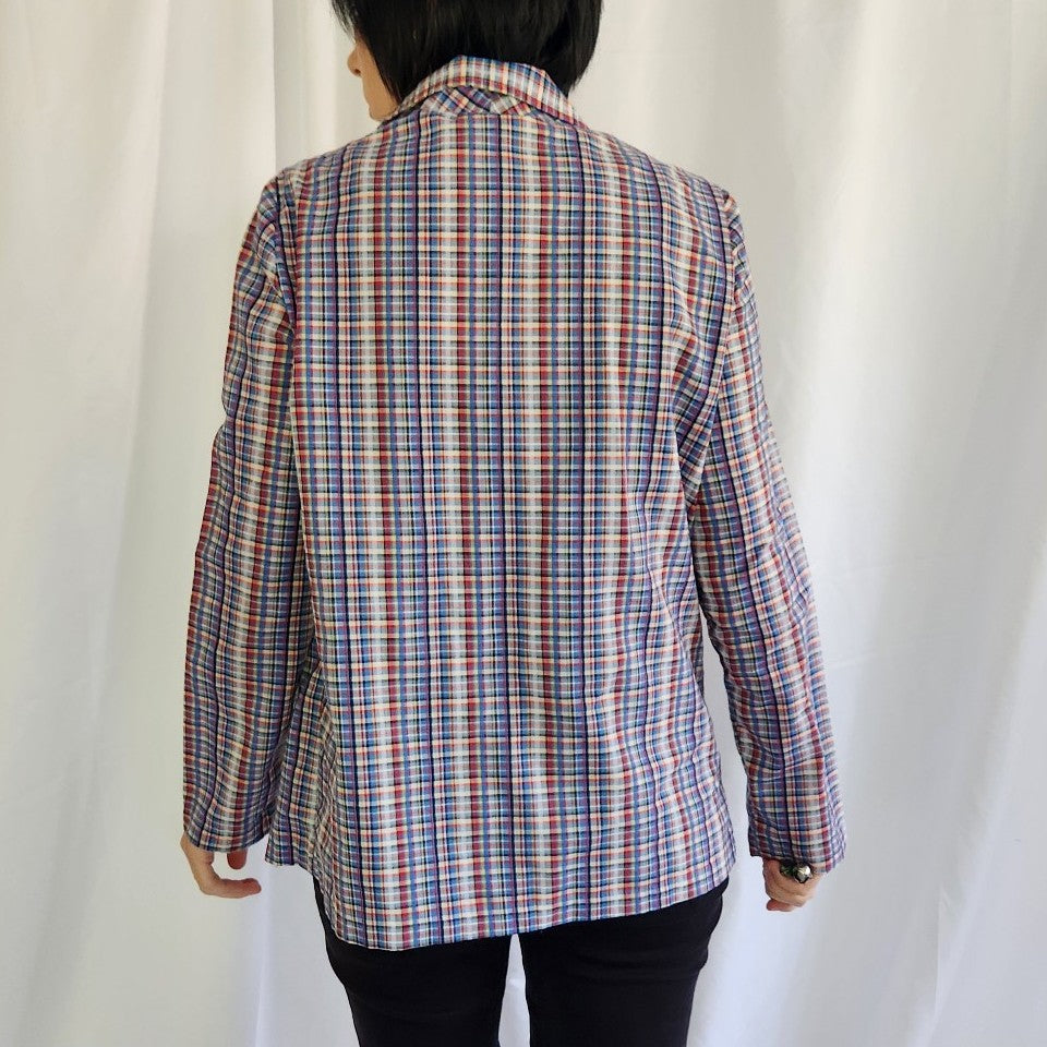 80s Red, White, and Blue Plaid Blazer